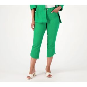 Studio Park Women's Pants Sz 14 Twill Kick Flare Cropped Jean Green A594362